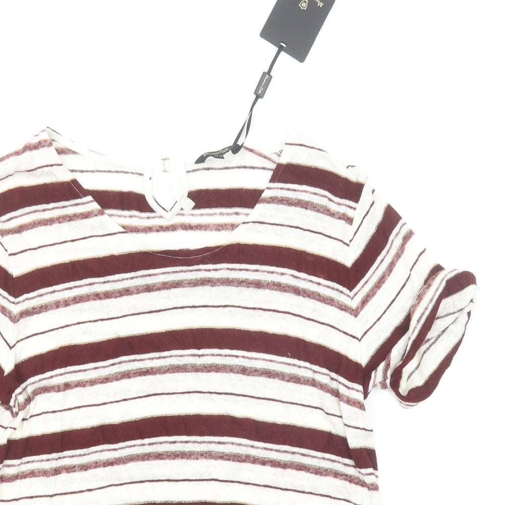 Massimo Dutti Womens Purple Striped Linen Basic T-Shirt Size M Round Neck