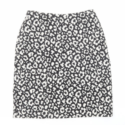 Dunnes Stores Womens Black Animal Print Cotton A-Line Skirt Size 8 Zip - Leopard Pattern