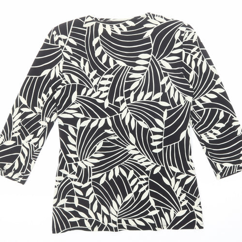 Wallis Womens Black Geometric Polyester Basic Blouse Size 10 Scoop Neck