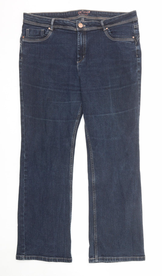 Marks and Spencer Womens Blue Cotton Bootcut Jeans Size 18 Regular Zip - Short Leg