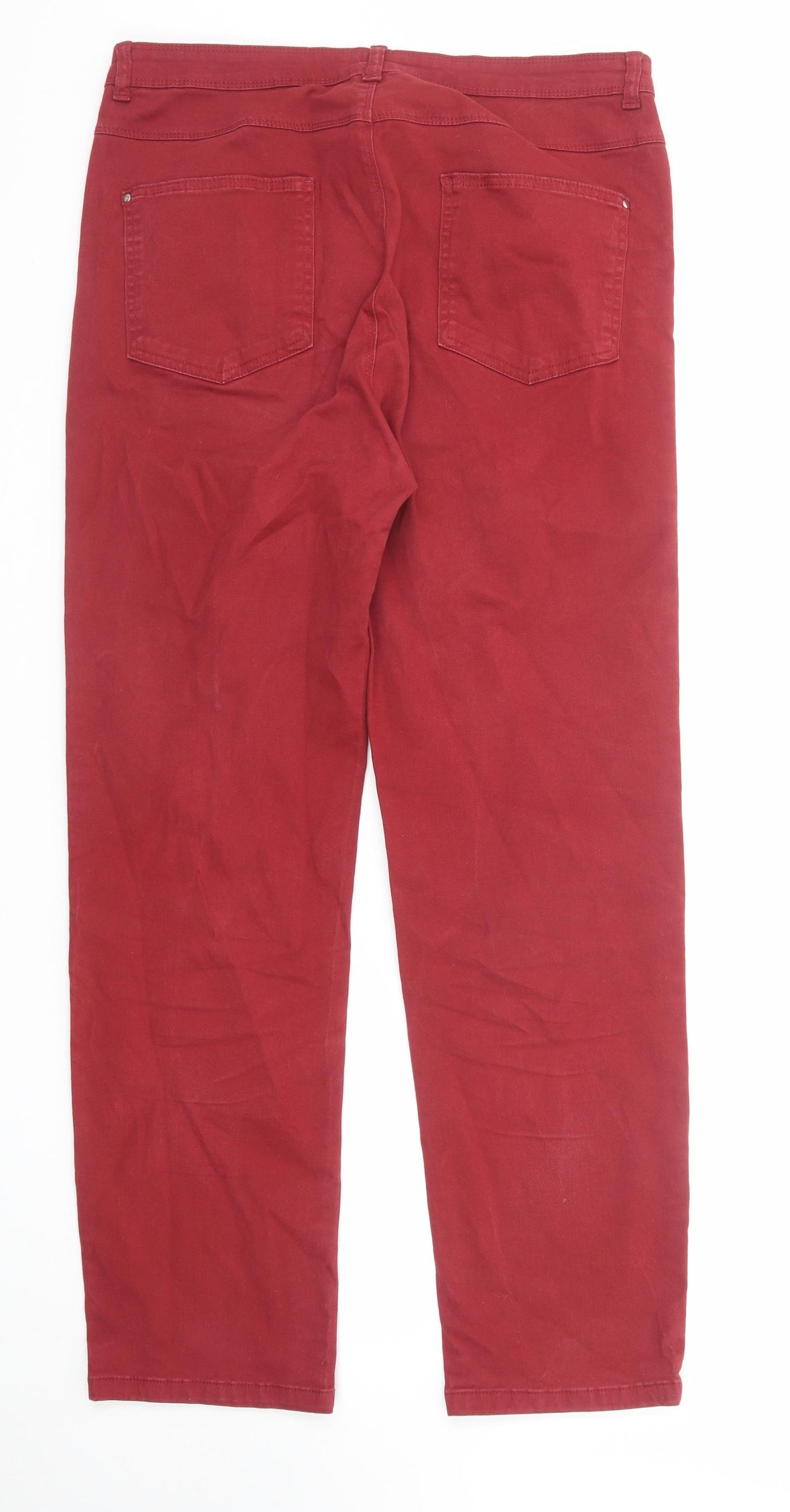 Alexara Womens Red Cotton Straight Jeans Size 16 Regular Zip