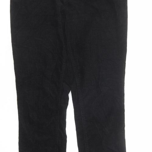 Marks and Spencer Womens Black Cotton Trousers Size 12 Regular Zip - Short Length
