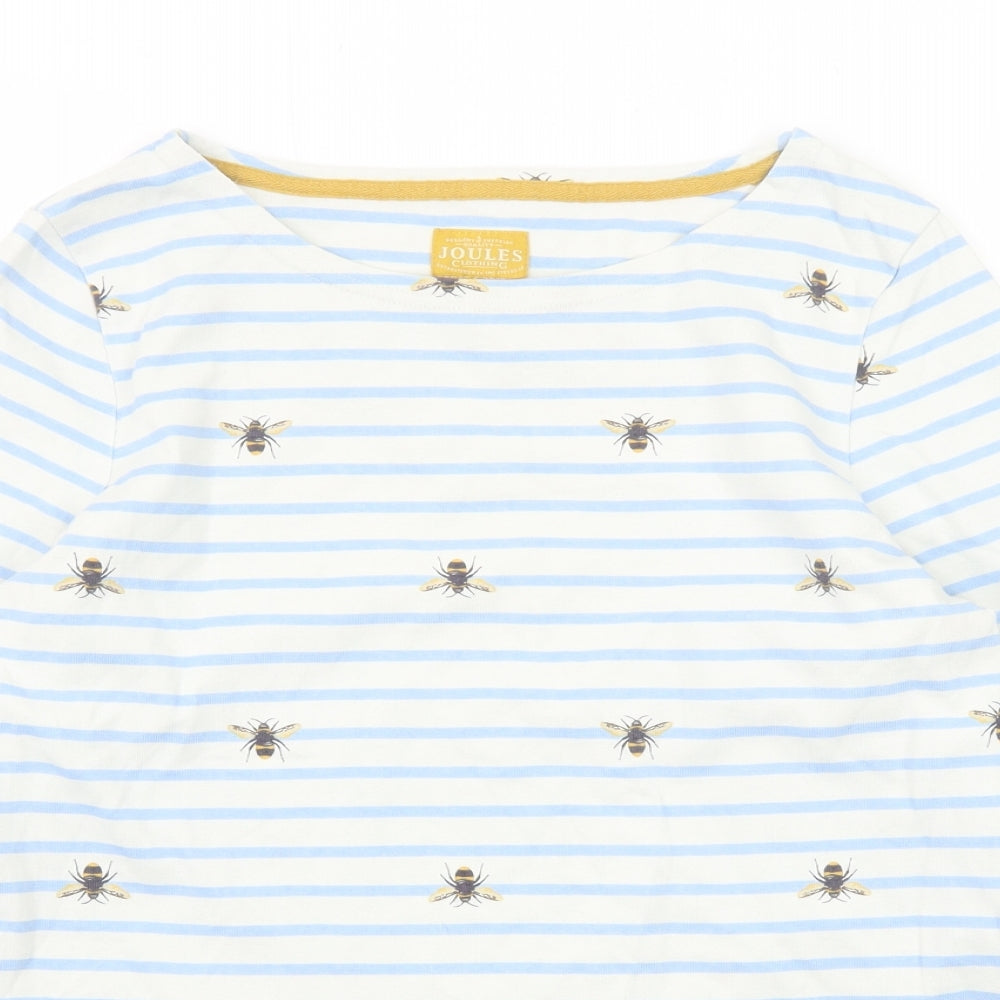 Joules Womens Blue Striped Cotton Basic T-Shirt Size 12 Round Neck - Bee Print