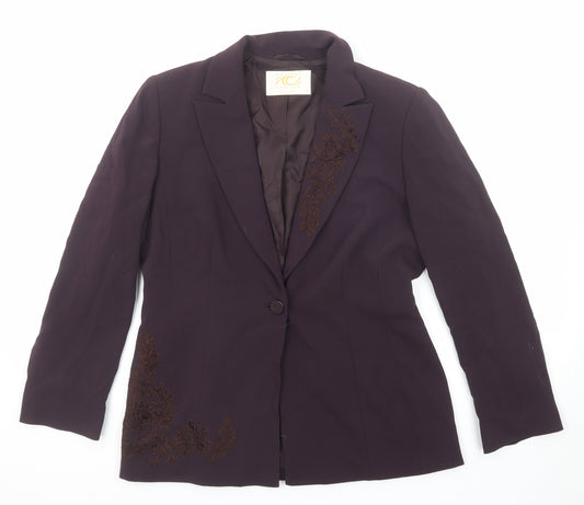 Country Casuals Womens Purple Jacket Blazer Size 12 Button - Lace Embroidery