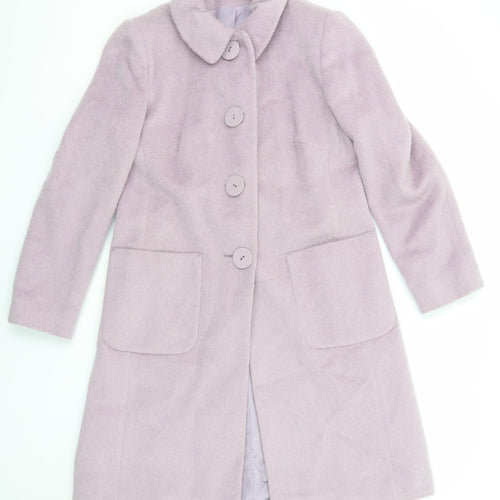 BHS Womens Purple Pea Coat Coat Size 14 Button - Faux Fur