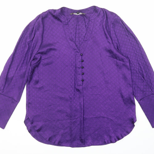 Principles Womens Purple Geometric Polyester Basic Blouse Size 12 V-Neck