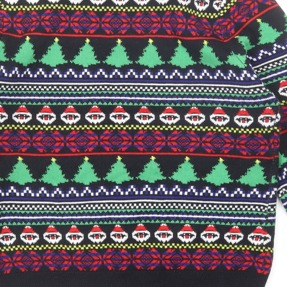 Brave Soul Mens Black Round Neck Fair Isle Acrylic Pullover Jumper Size S Long Sleeve - Christmas tree Father Christmas