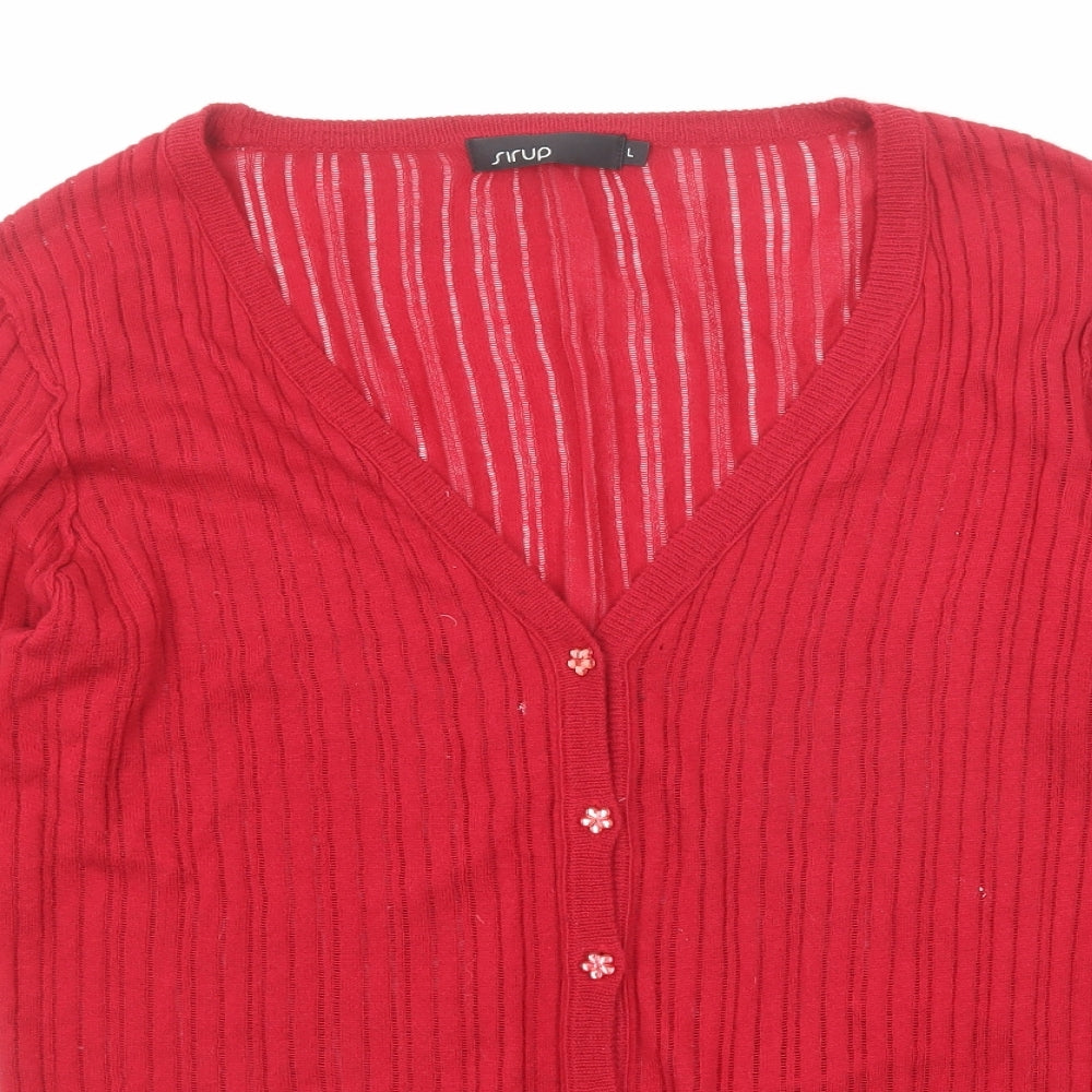 Sirup Womens Red V-Neck Cotton Cardigan Jumper Size L