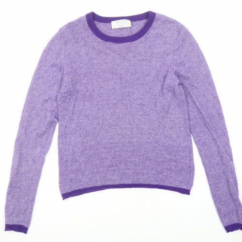 Denner Womens Purple Round Neck Striped Cashmere Pullover Jumper Size M