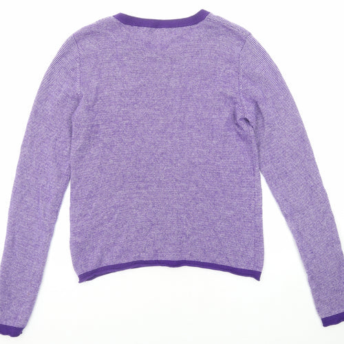 Denner Womens Purple Round Neck Striped Cashmere Pullover Jumper Size M