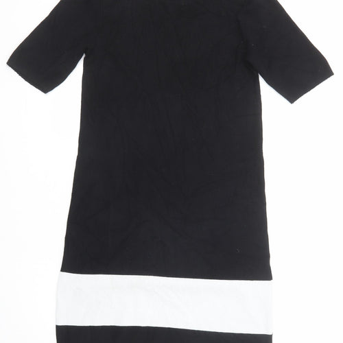 M&Co Womens Black Colourblock Viscose A-Line Size 12 Round Neck Zip