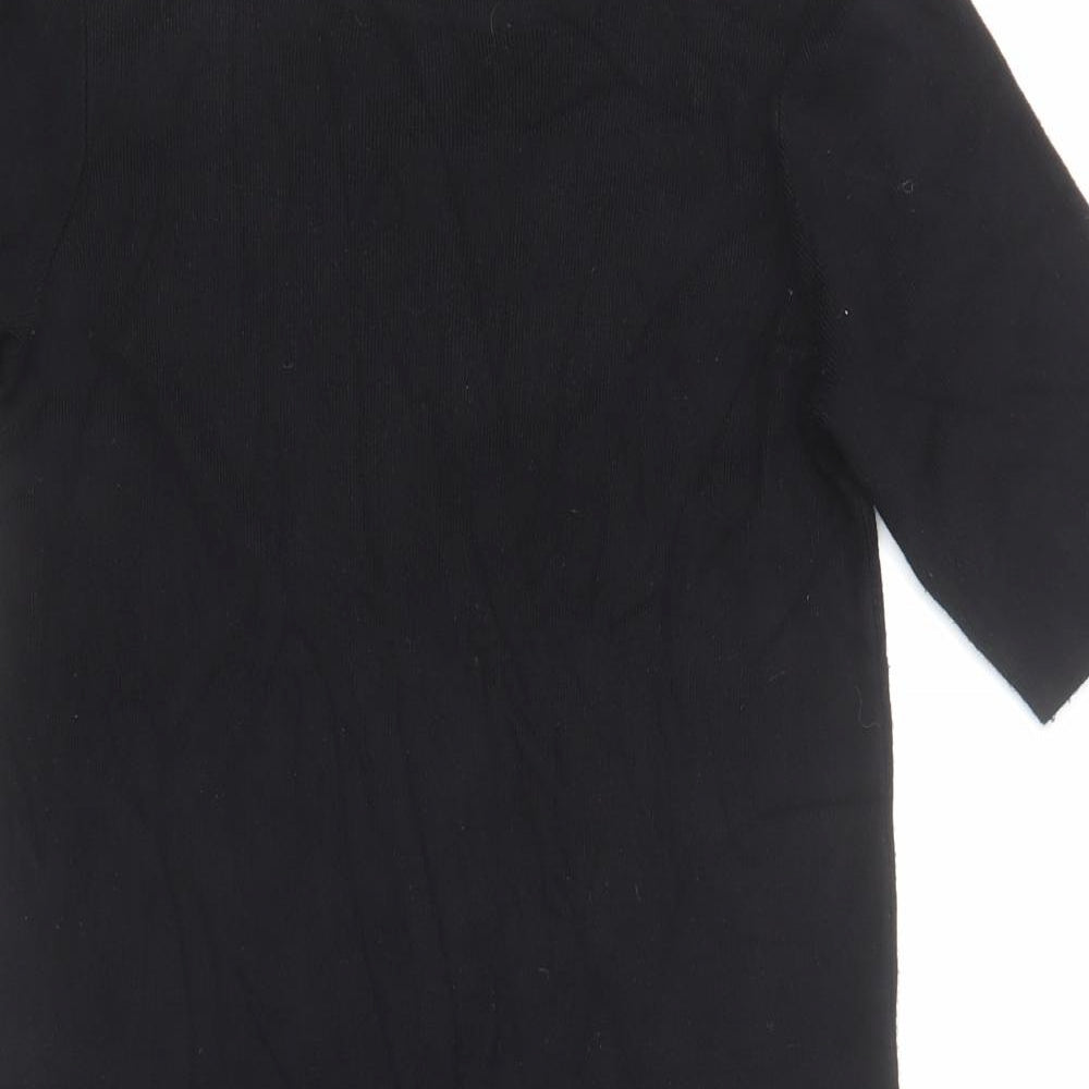 M&Co Womens Black Colourblock Viscose A-Line Size 12 Round Neck Zip