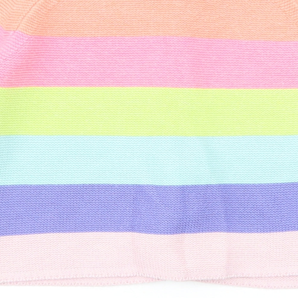 NEXT Girls Multicoloured Round Neck Striped Cotton Cardigan Jumper Size 5-6 Years Button