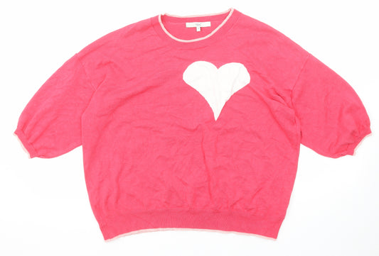 NEXT Womens Pink Round Neck Viscose Pullover Jumper Size 18 - Heart