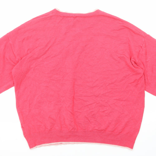 NEXT Womens Pink Round Neck Viscose Pullover Jumper Size 18 - Heart