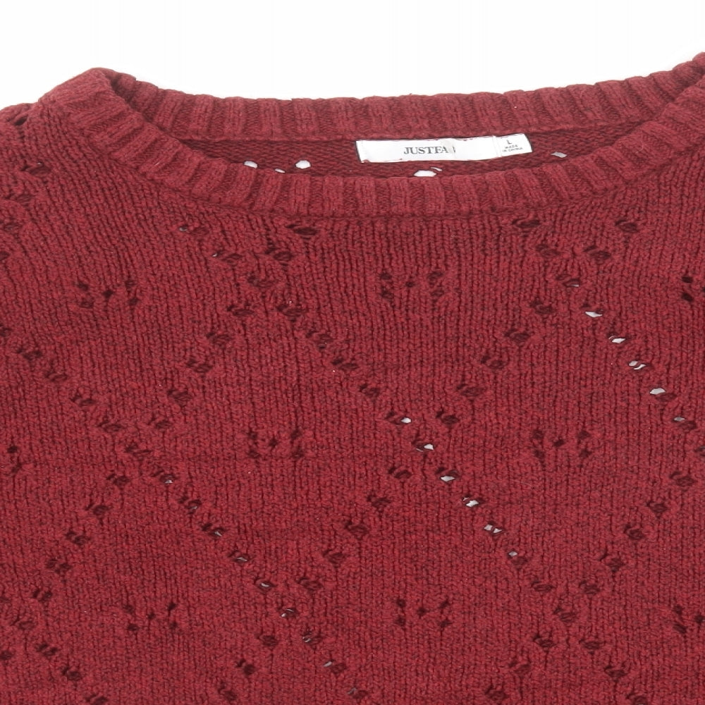 JustFab Womens Red Round Neck Cotton Pullover Jumper Size L