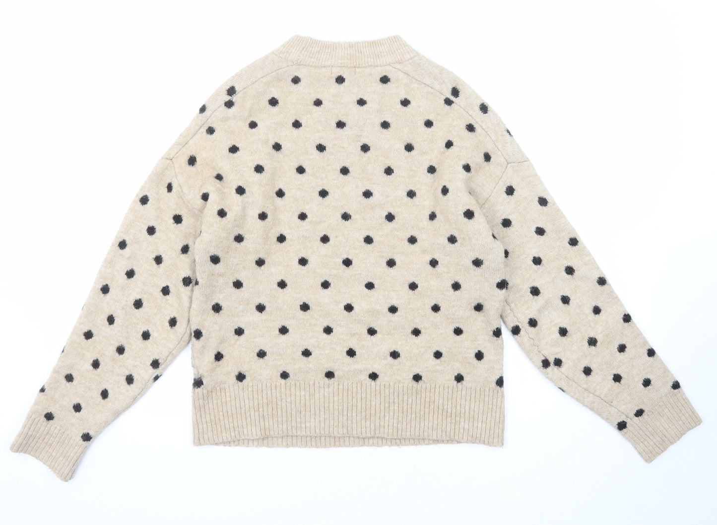 H&M Womens Beige Mock Neck Polka Dot Polyester Pullover Jumper Size XS