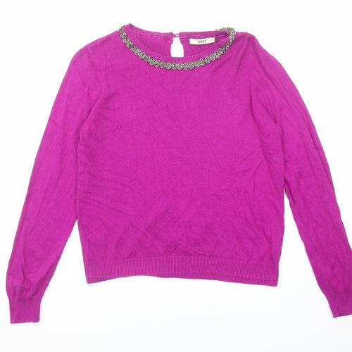 Oasis Womens Purple Round Neck Cotton Pullover Jumper Size M