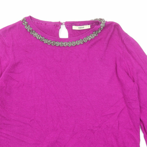 Oasis Womens Purple Round Neck Cotton Pullover Jumper Size M