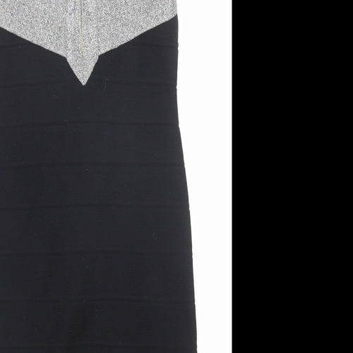 F&P Womens Black Colourblock Cotton Bodycon Size S V-Neck Zip - Size S-M