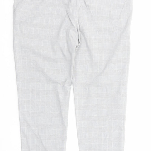 H&M Womens Grey Check Polyester Dress Pants Trousers Size 14 Regular Zip