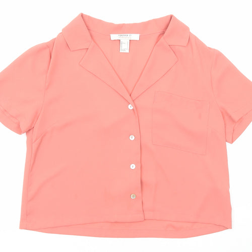 FOREVER 21 Womens Pink Polyester Basic Button-Up Size S Collared