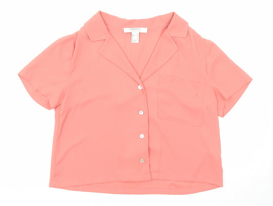 FOREVER 21 Womens Pink Polyester Basic Button-Up Size S Collared