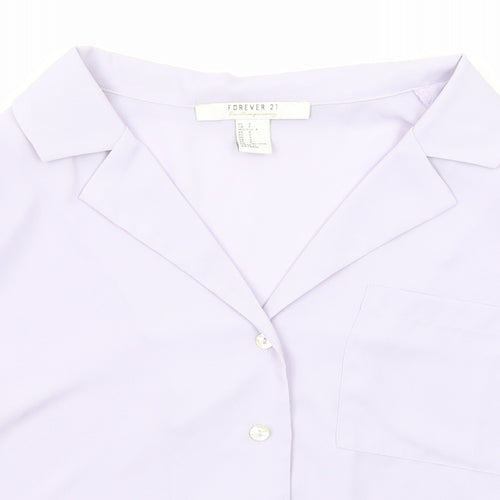 FOREVER 21 Womens Purple Polyester Basic Button-Up Size S Collared