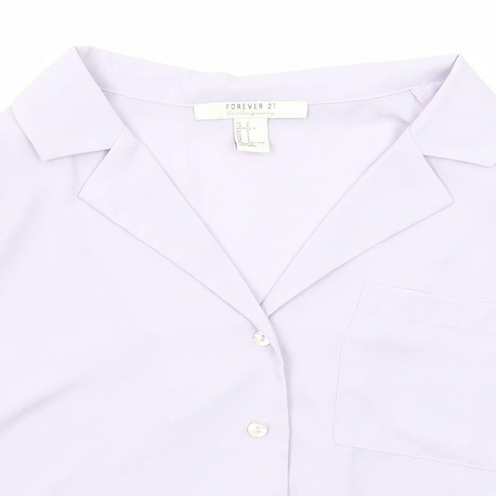 FOREVER 21 Womens Purple Polyester Basic Button-Up Size S Collared