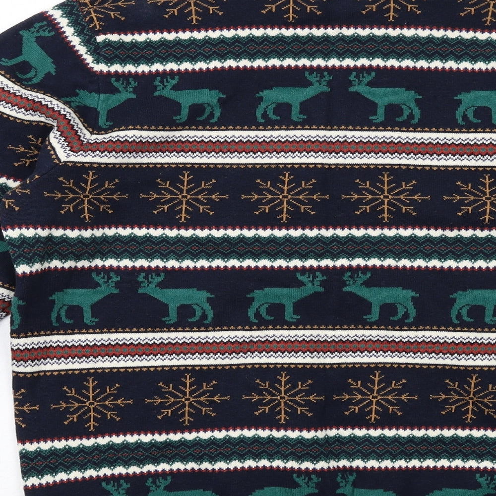 Marks and Spencer Mens Multicoloured Round Neck Fair Isle Cotton Pullover Jumper Size M Long Sleeve - Christmas Reindeer