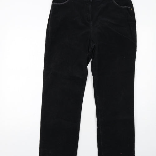 Classic Womens Black Cotton Trousers Size 14 Regular Zip