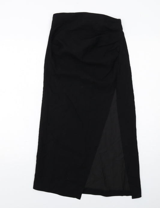 Zara Womens Black Viscose A-Line Skirt Size S Zip