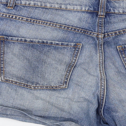 Monki Womens Blue Cotton Boyfriend Shorts Size 12 Regular Zip - Distressed Look