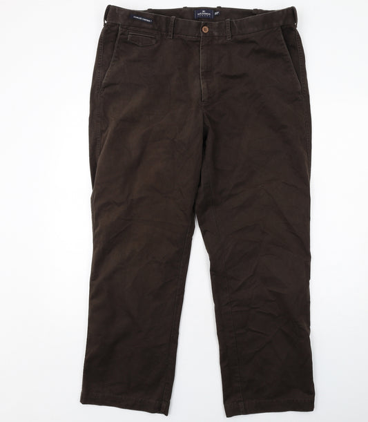 Blue Harbour Mens Brown Cotton Trousers Size 40 in L31 in Regular Zip