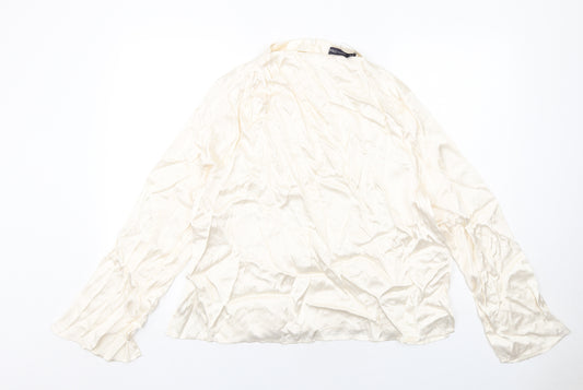 Marks and Spencer Womens Ivory Polyester Basic Blouse Size 18 Mock Neck - Slash Neck