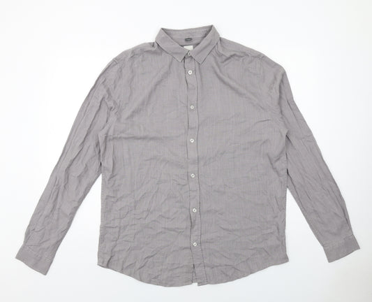 River Island Mens Grey Viscose Button-Up Size L Collared Button