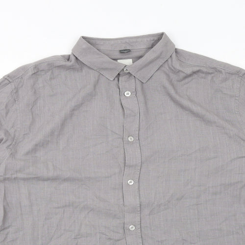 River Island Mens Grey Viscose Button-Up Size L Collared Button