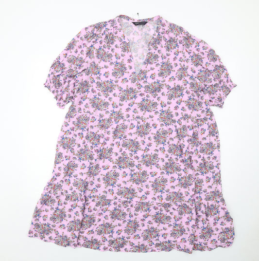 Marks and Spencer Womens Purple Floral Viscose Trapeze & Swing Size 20 V-Neck Pullover
