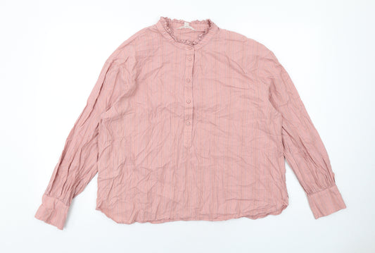 Per Una Womens Pink Striped Cotton Basic Button-Up Size 14 Round Neck