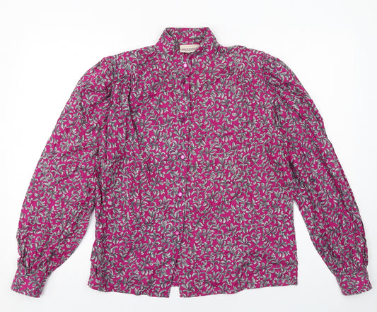 Richards Womens Pink Geometric Cotton Basic Button-Up Size 10 High Neck