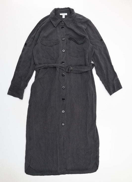 Topshop Womens Grey Lyocell Shirt Dress Size 10 Collared Button
