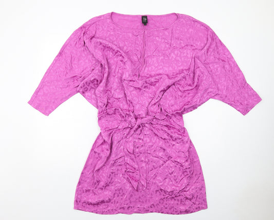 River Island Womens Purple Animal Print Viscose Mini Size 14 Boat Neck Pullover