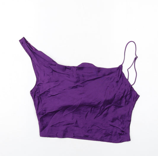 Zara Womens Purple Viscose Cropped Tank Size S Scoop Neck