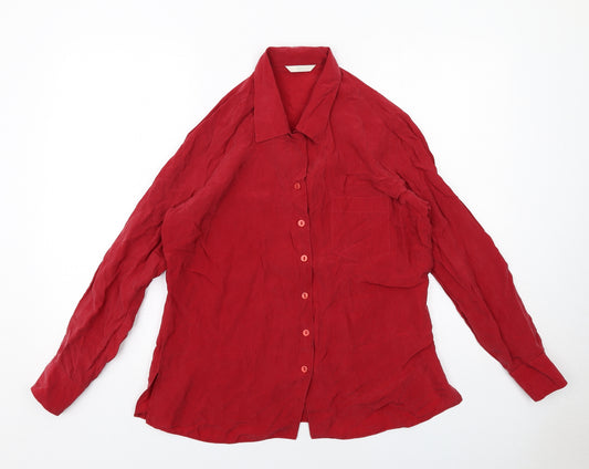 Marks and Spencer Womens Red Cupro Basic Button-Up Size 14 Collared