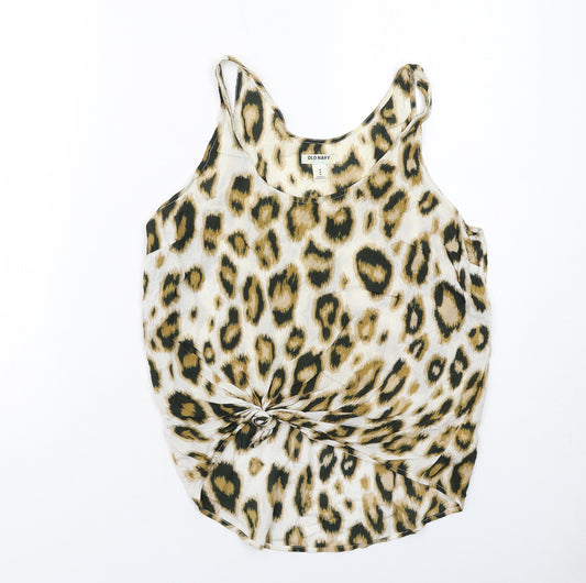 Old Navy Womens Ivory Animal Print Viscose Basic Tank Size M Scoop Neck - Knot Front Detail