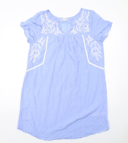 Marks and Spencer Womens Blue Polyester Shift Size 16 V-Neck Pullover - Floral Detail
