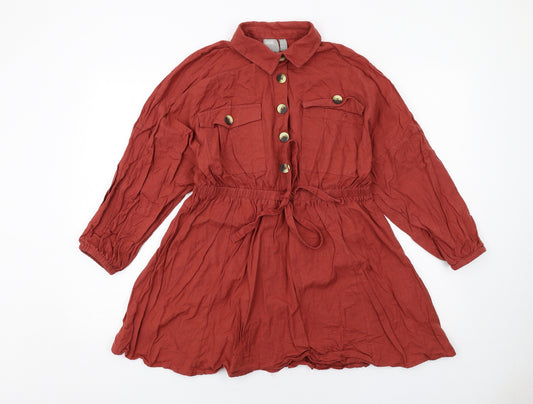ASOS Womens Red Cotton Shirt Dress Size 12 Collared Button