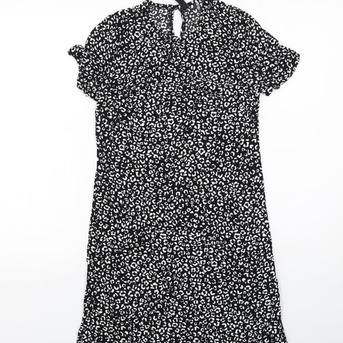 Nobody's Child Womens Black Animal Print Viscose A-Line Size 8 Round Neck Button - Cheetah Pattern
