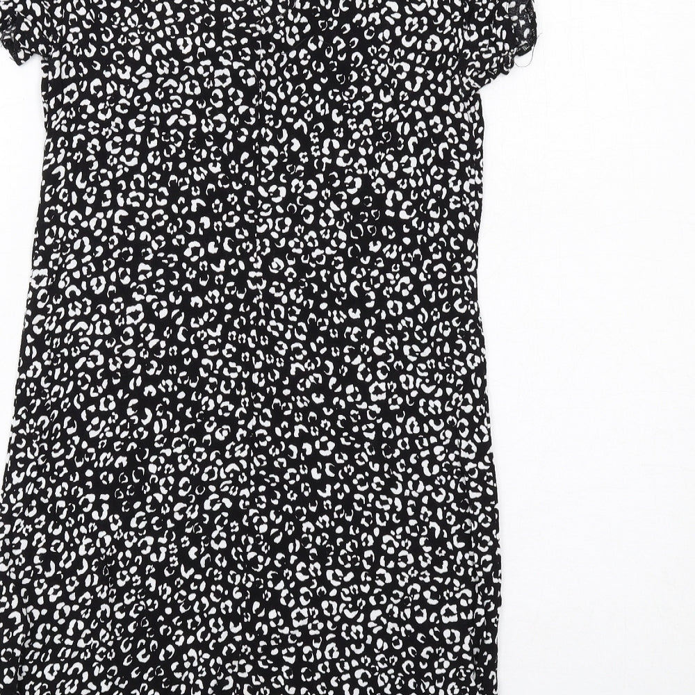 Nobody's Child Womens Black Animal Print Viscose A-Line Size 8 Round Neck Button - Cheetah Pattern