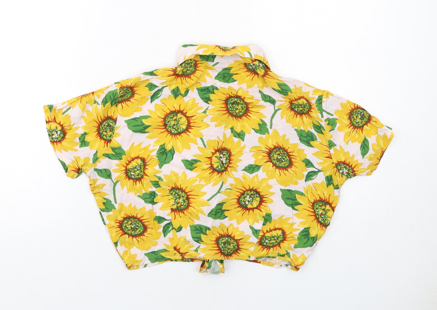 American Apparel Womens Multicoloured Floral Viscose Cropped Button-Up Size XS Collared - Sun Flower Knot Front